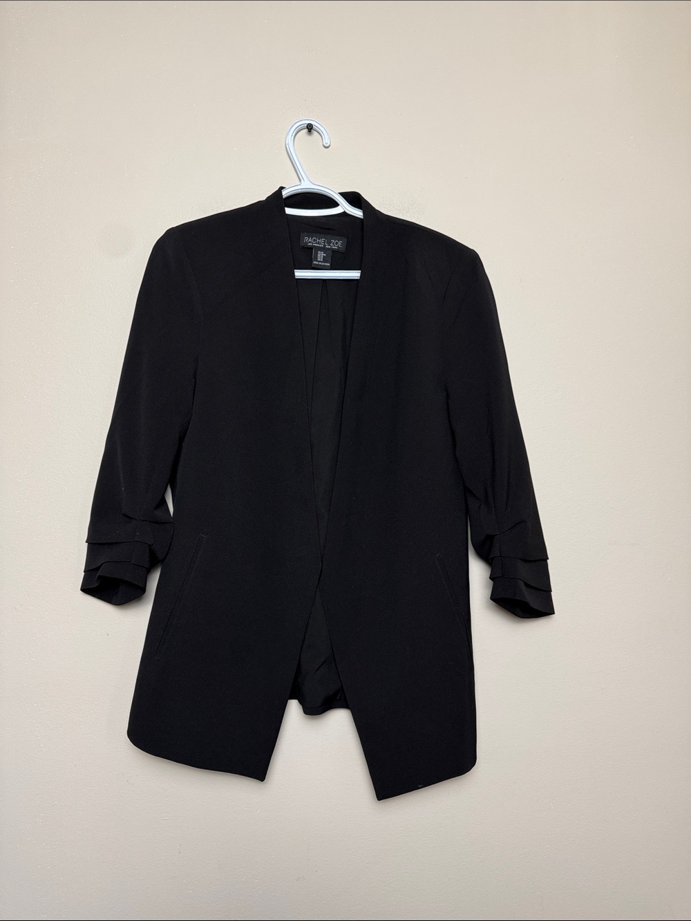 Rachel Zoe Black Open-Front 3/4 Sleeve Tiered Blazer size M